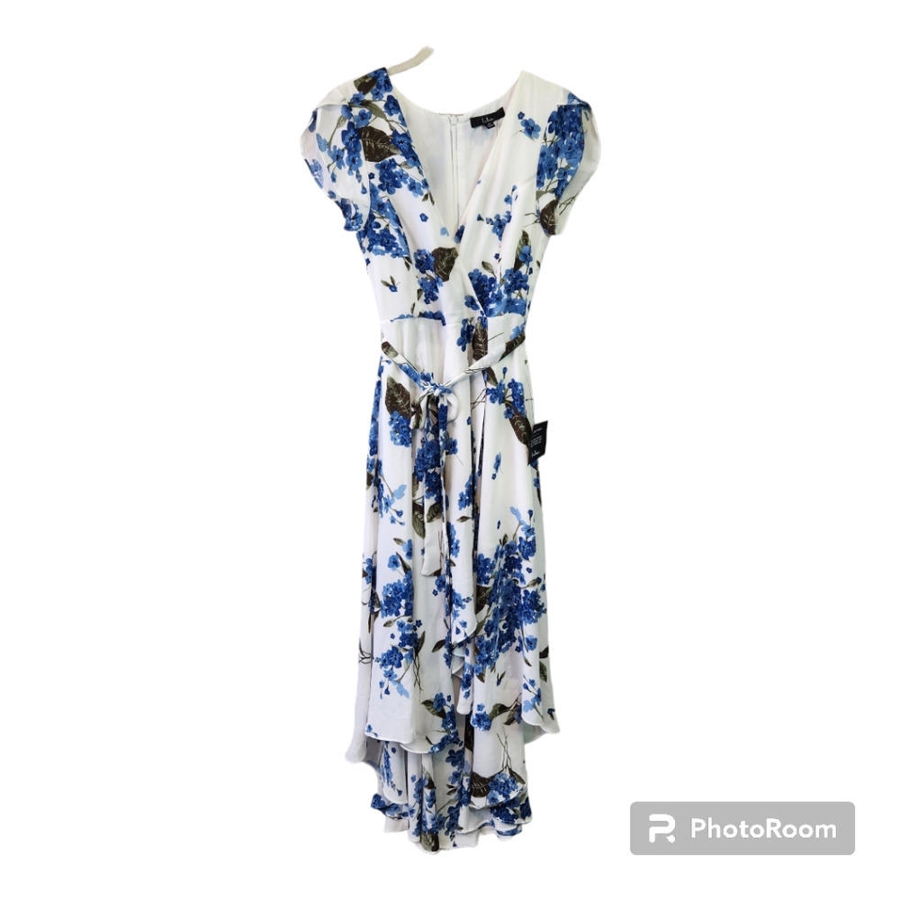 LuLus White/Blue Floral High Low Dress NWT Sixe XS